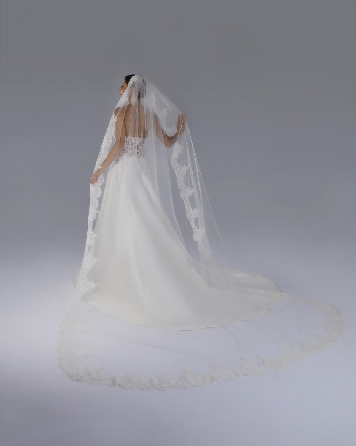 Mantilha Noiva Longa Tule Renda Arabesco Nancy Esposar