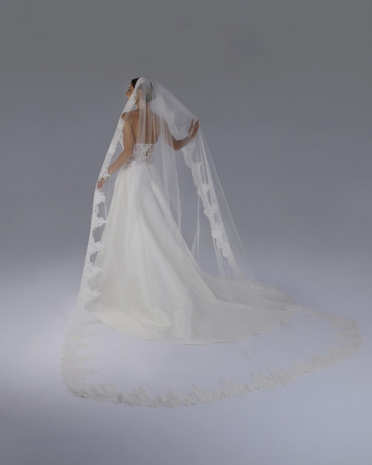 Mantilha Noiva Longa Tule Renda Arabesco Nancy Esposar