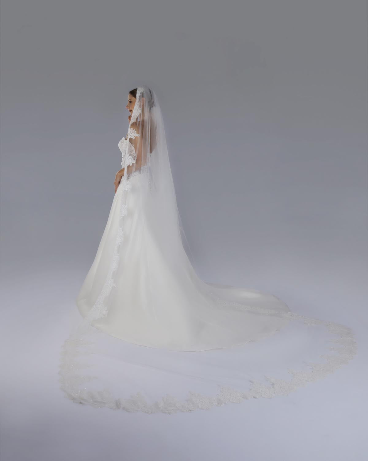 Mantilha Noiva Longa Tule Renda Arabesco Nancy Esposar