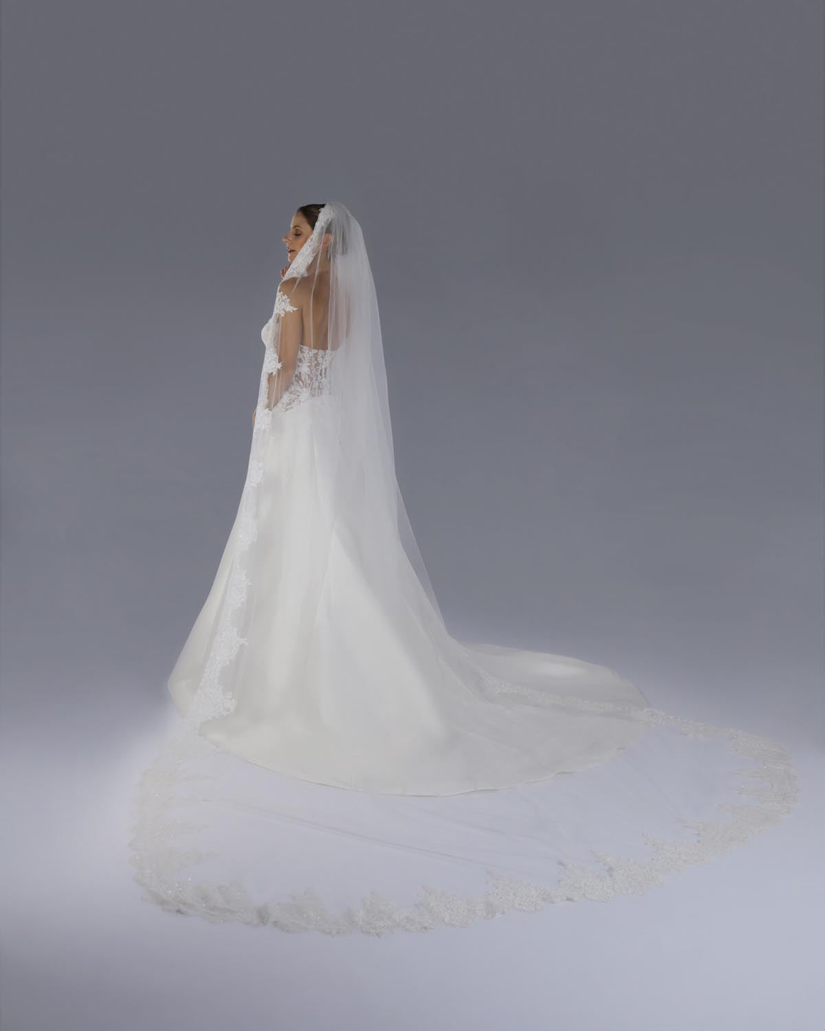 Mantilha Noiva Longa Tule Renda Arabesco Nancy Esposar
