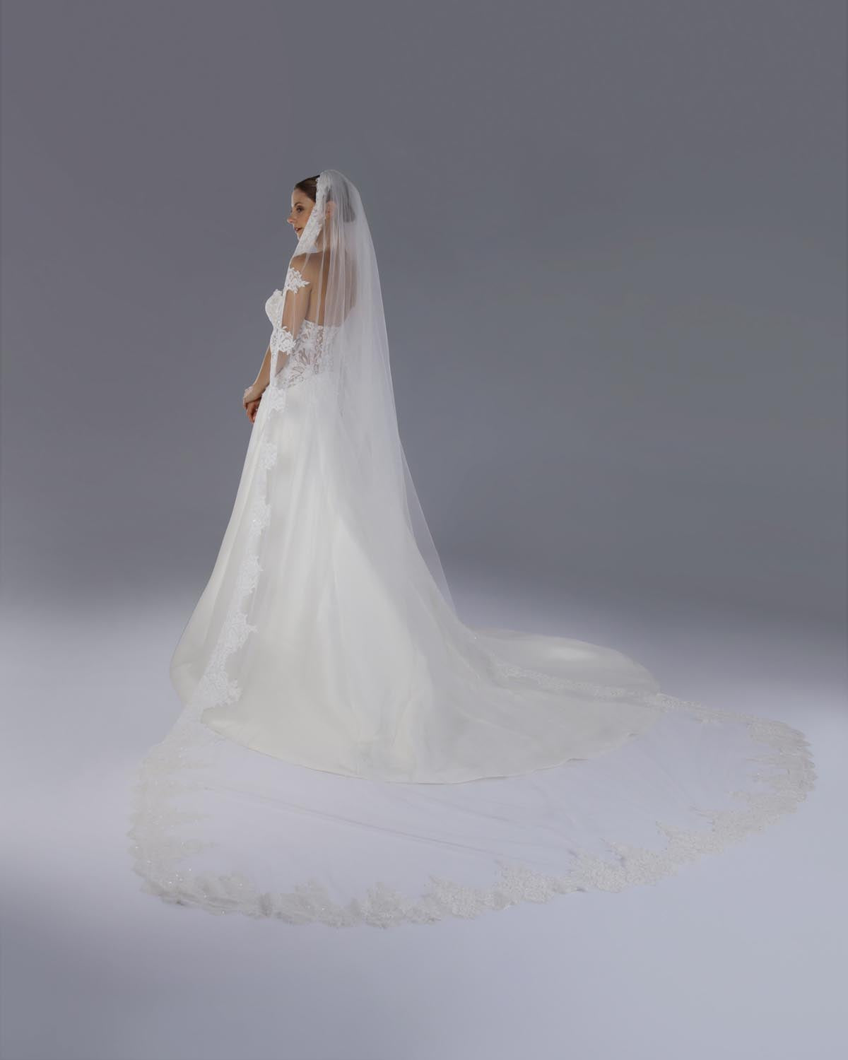 Mantilha Noiva Longa Tule Renda Arabesco Nancy Esposar