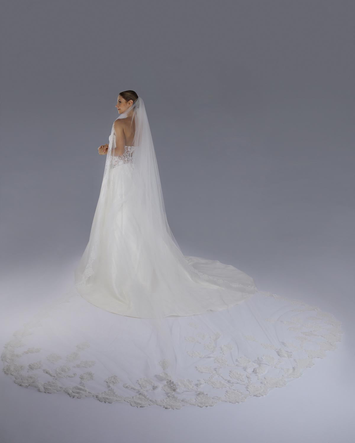Mantilha Noiva Longa Tule Renda Arabesco Nancy Esposar