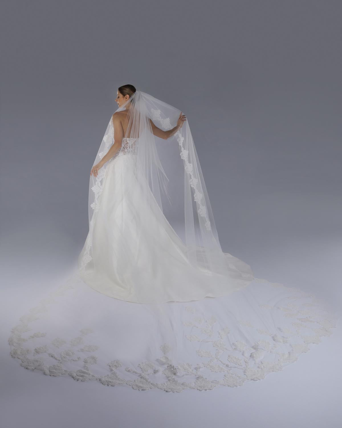 Mantilha Noiva Longa Tule Renda Arabesco Nancy Esposar