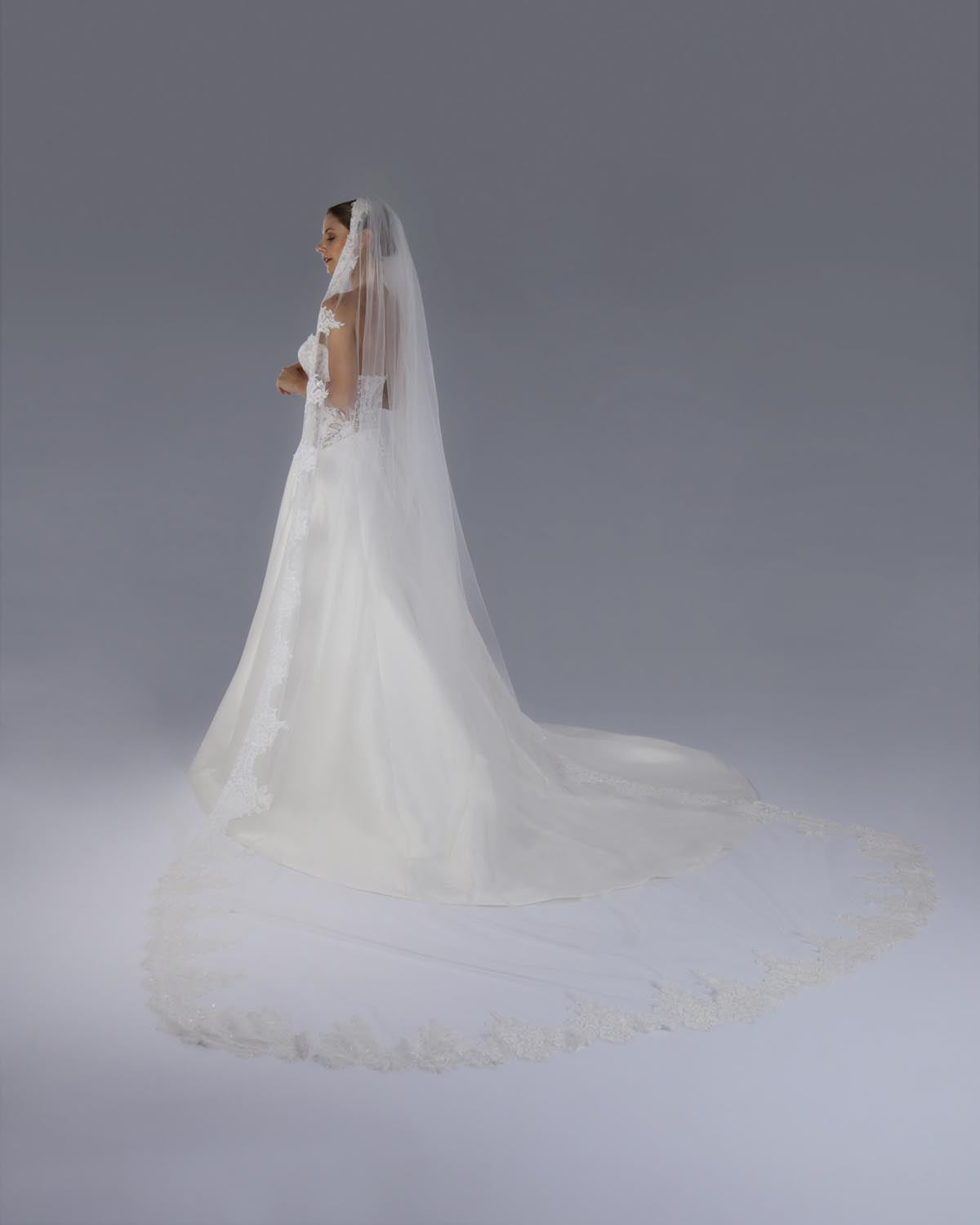 Mantilha Noiva Longa Tule Renda Arabesco Nancy Esposar