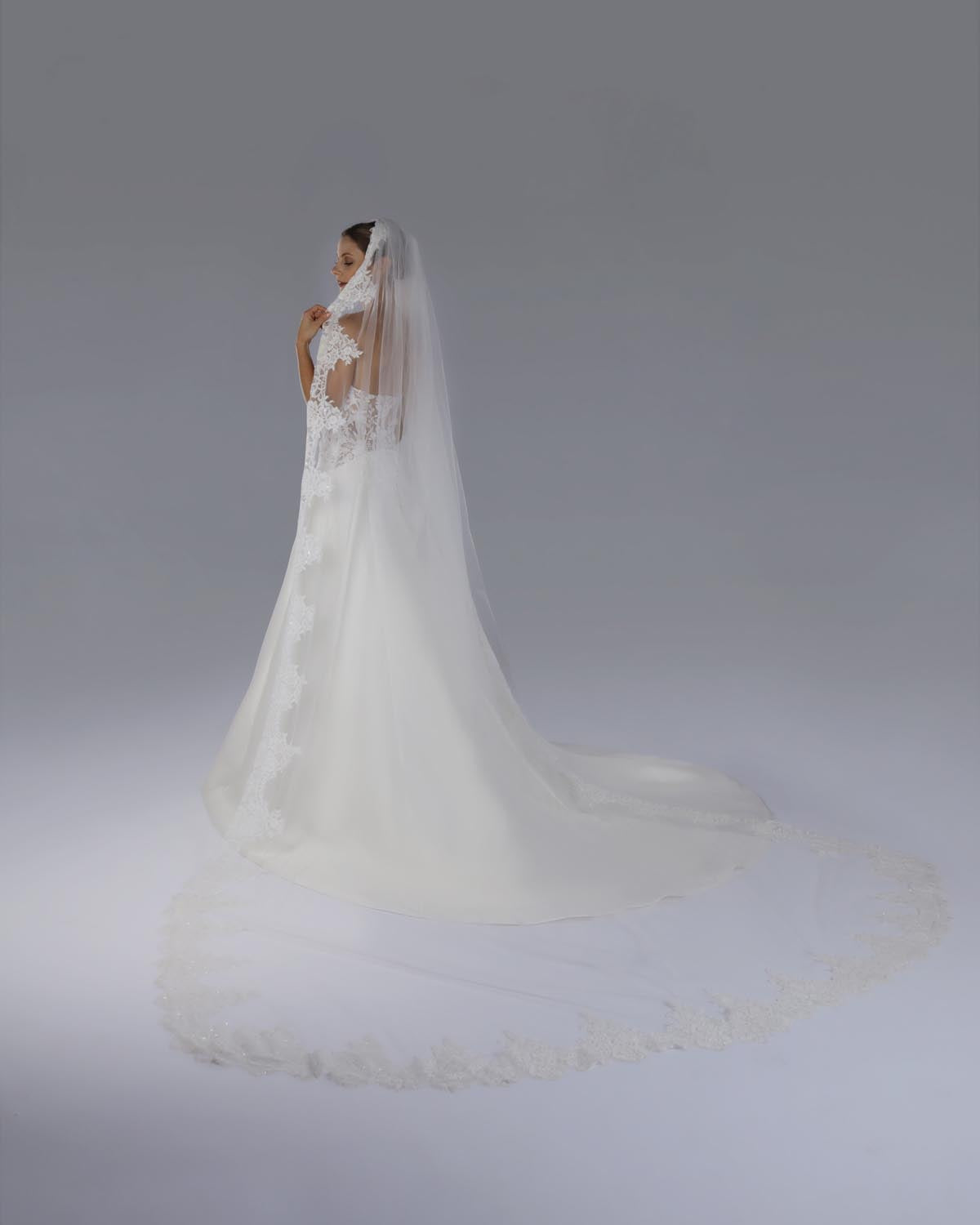 Mantilha Noiva Longa Tule Renda Arabesco Nancy Esposar