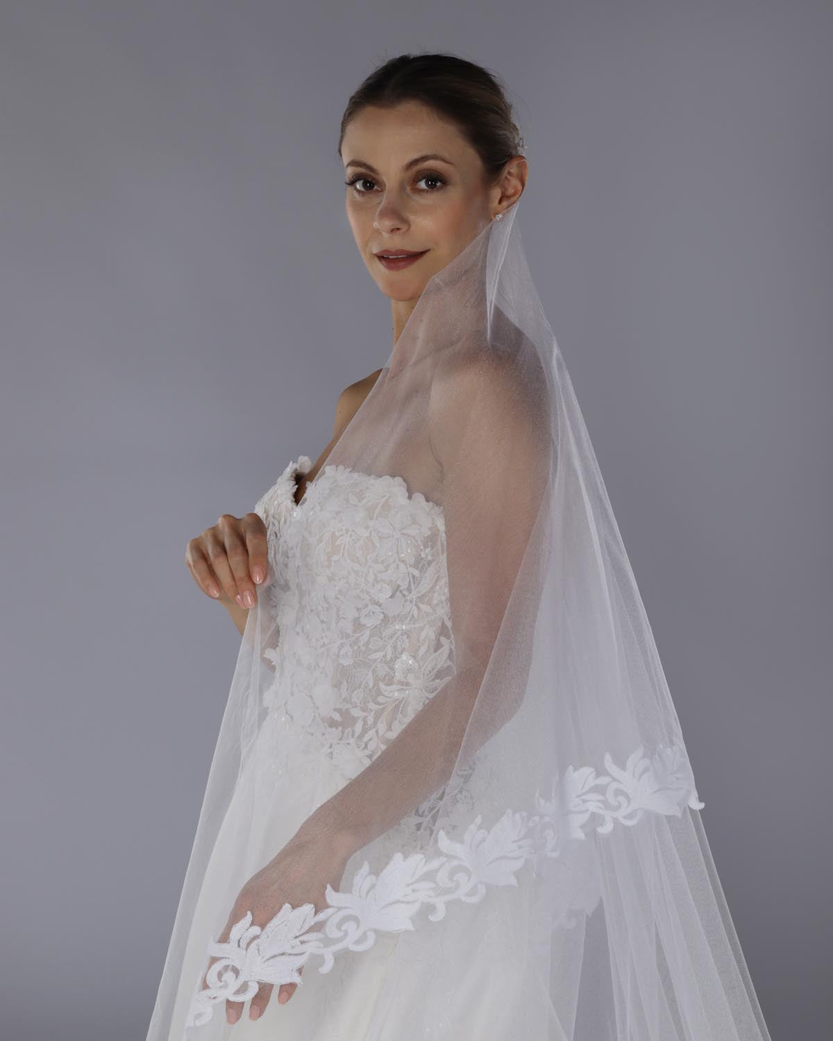 Mantilha Noiva Longa Tule Seda Arabesco Monica Esposar