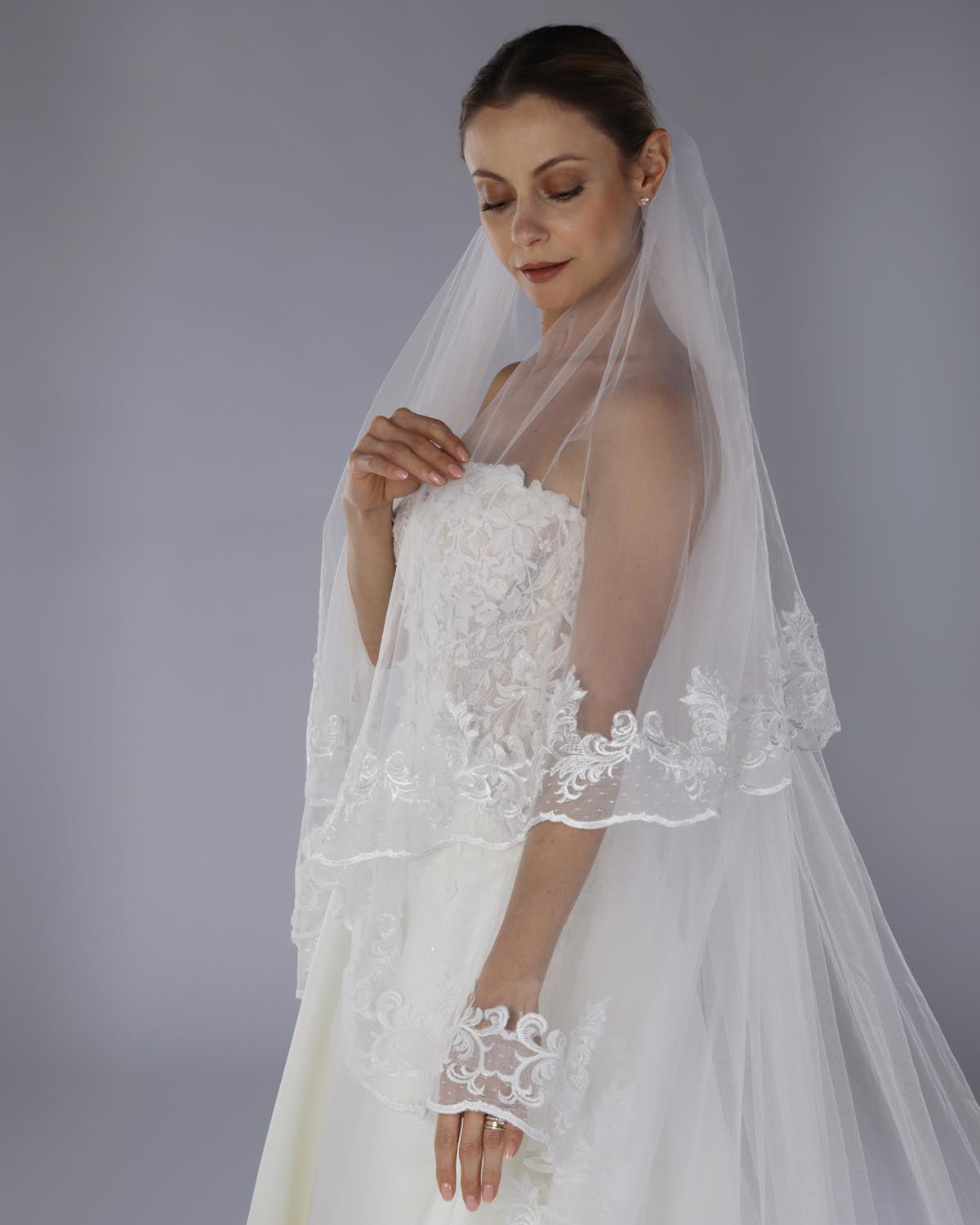 Mantilha Noiva Longa Renda Seda Arabesco Malene Esposar