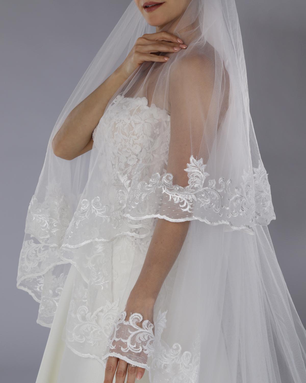 Mantilha Noiva Longa Renda Seda Arabesco Malene Esposar