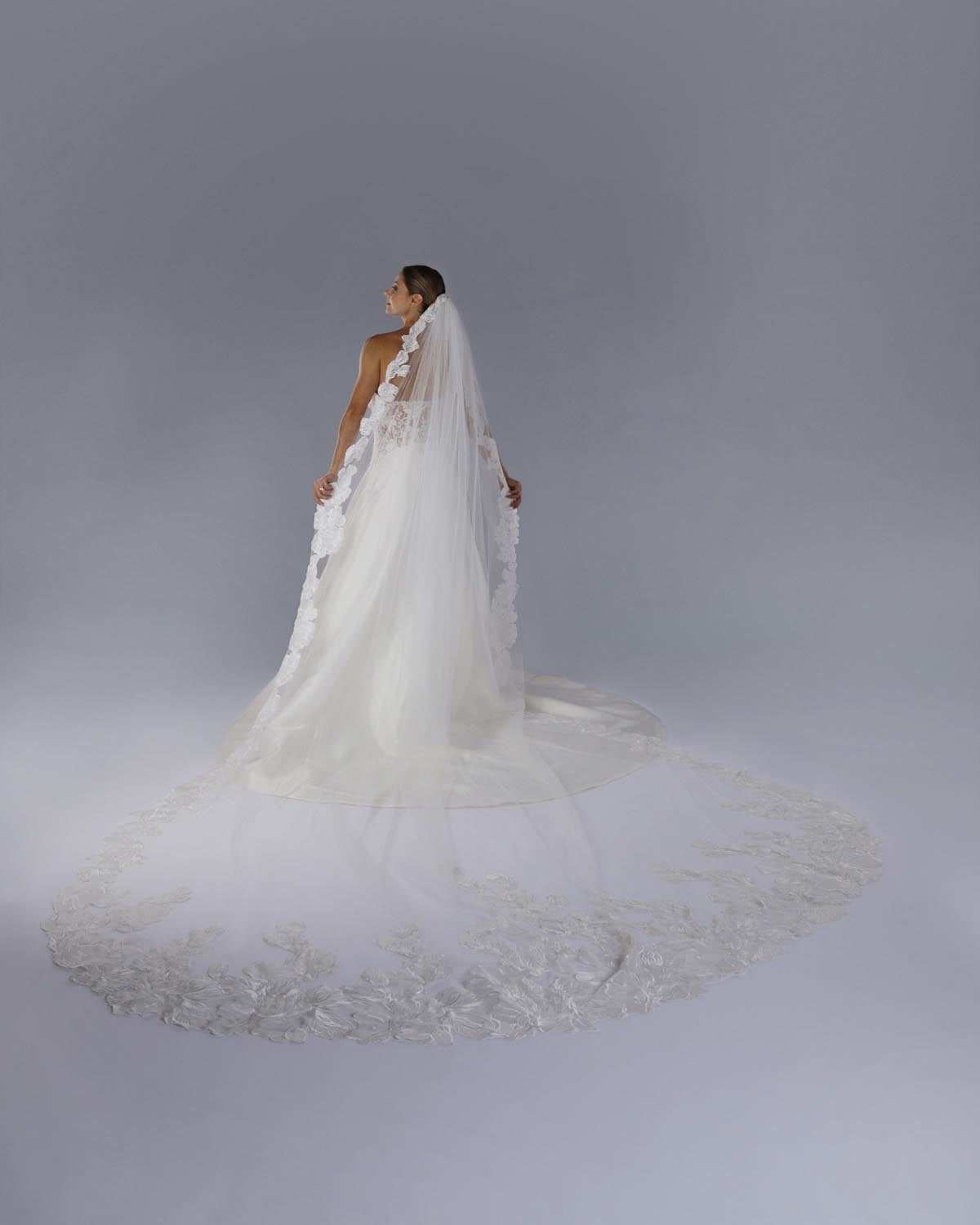 Mantilha Noiva Longa Tule Flores Seda Flowers Esposar