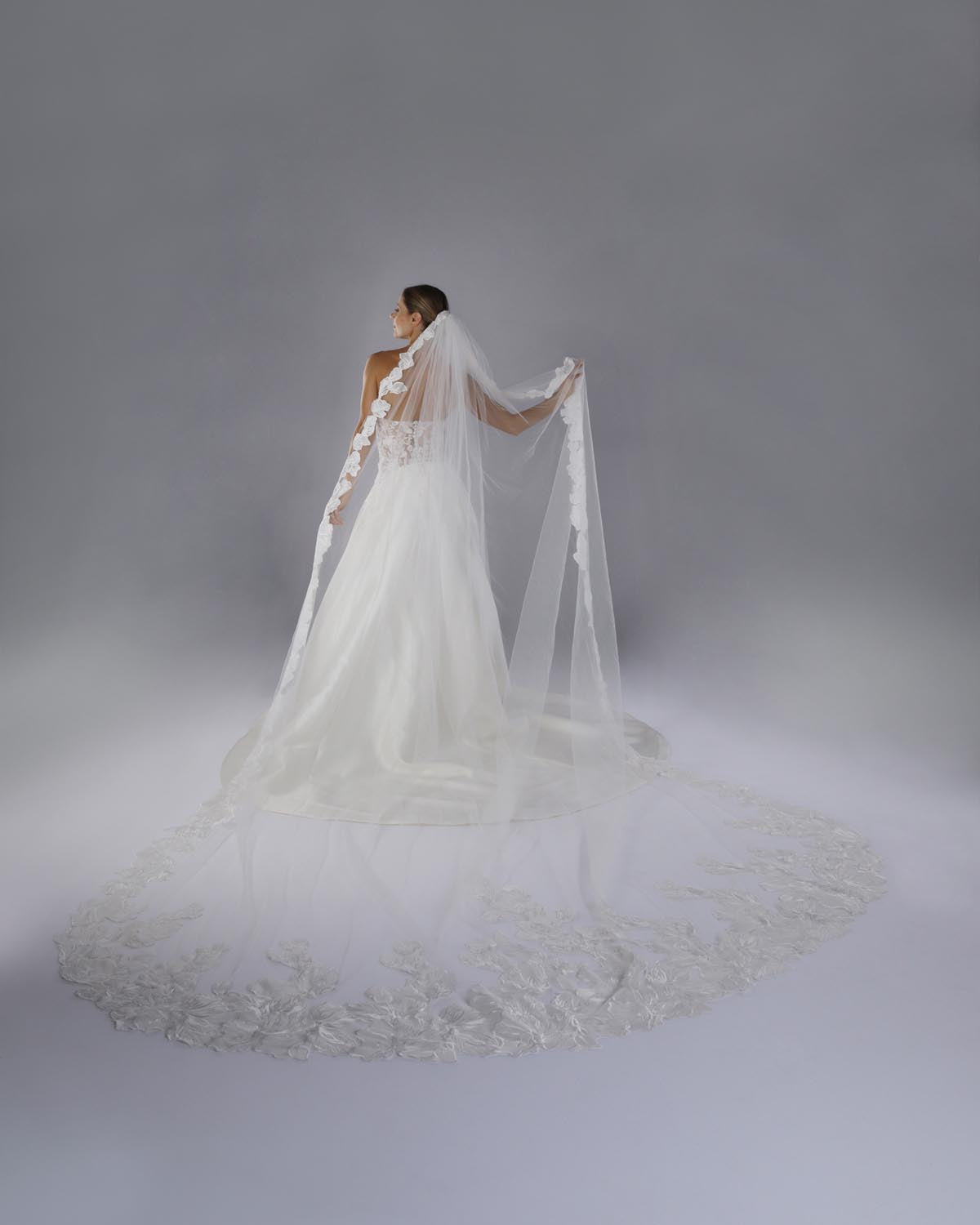 Mantilha Noiva Longa Tule Flores Seda Flowers Esposar