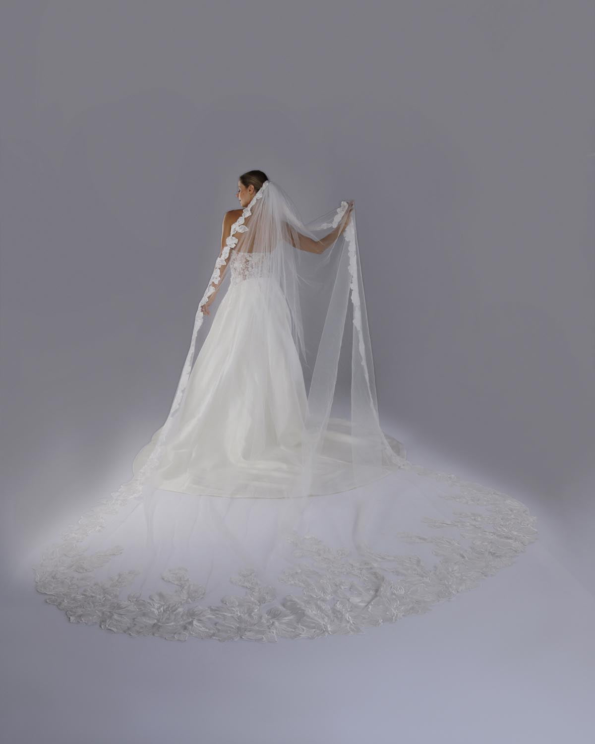 Mantilha Noiva Longa Tule Flores Seda Flowers Esposar