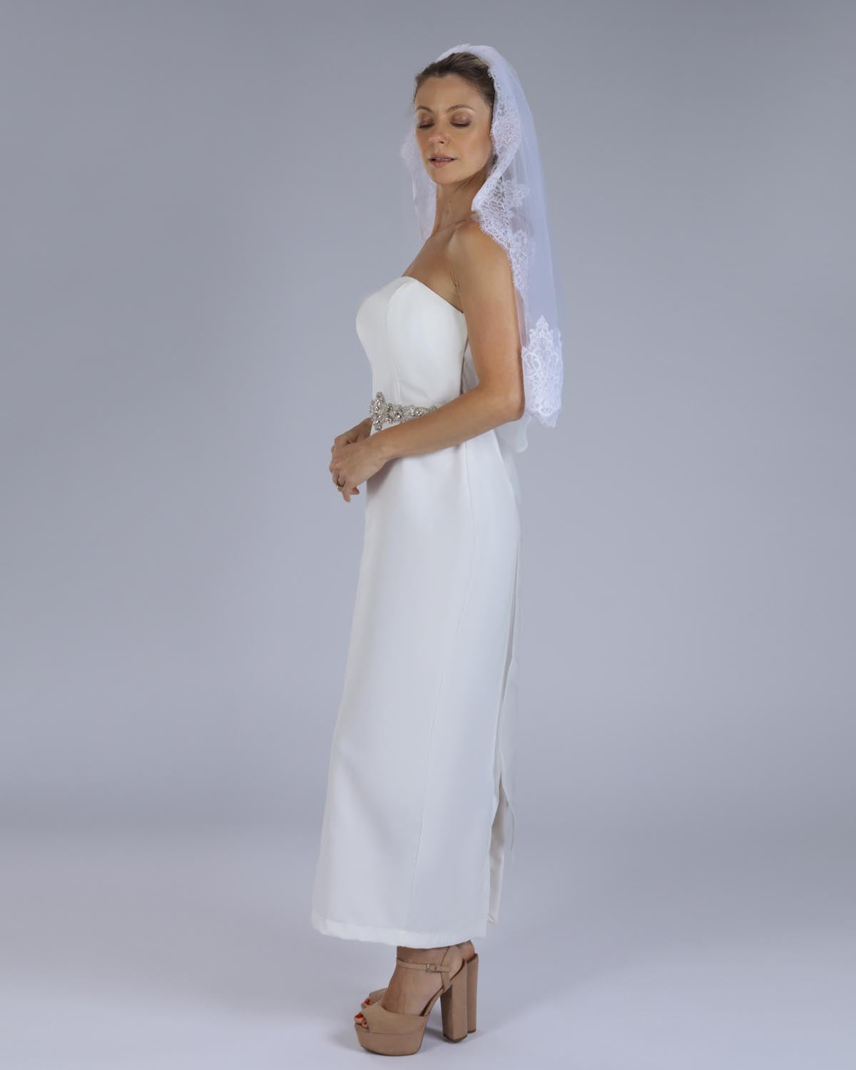 Mantilha Noiva Média Tule Renda Chantilly Francesca Esposar