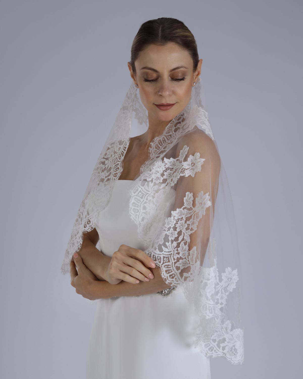 Mantilha Noiva Média Tule Renda Chantilly Francesca Esposar