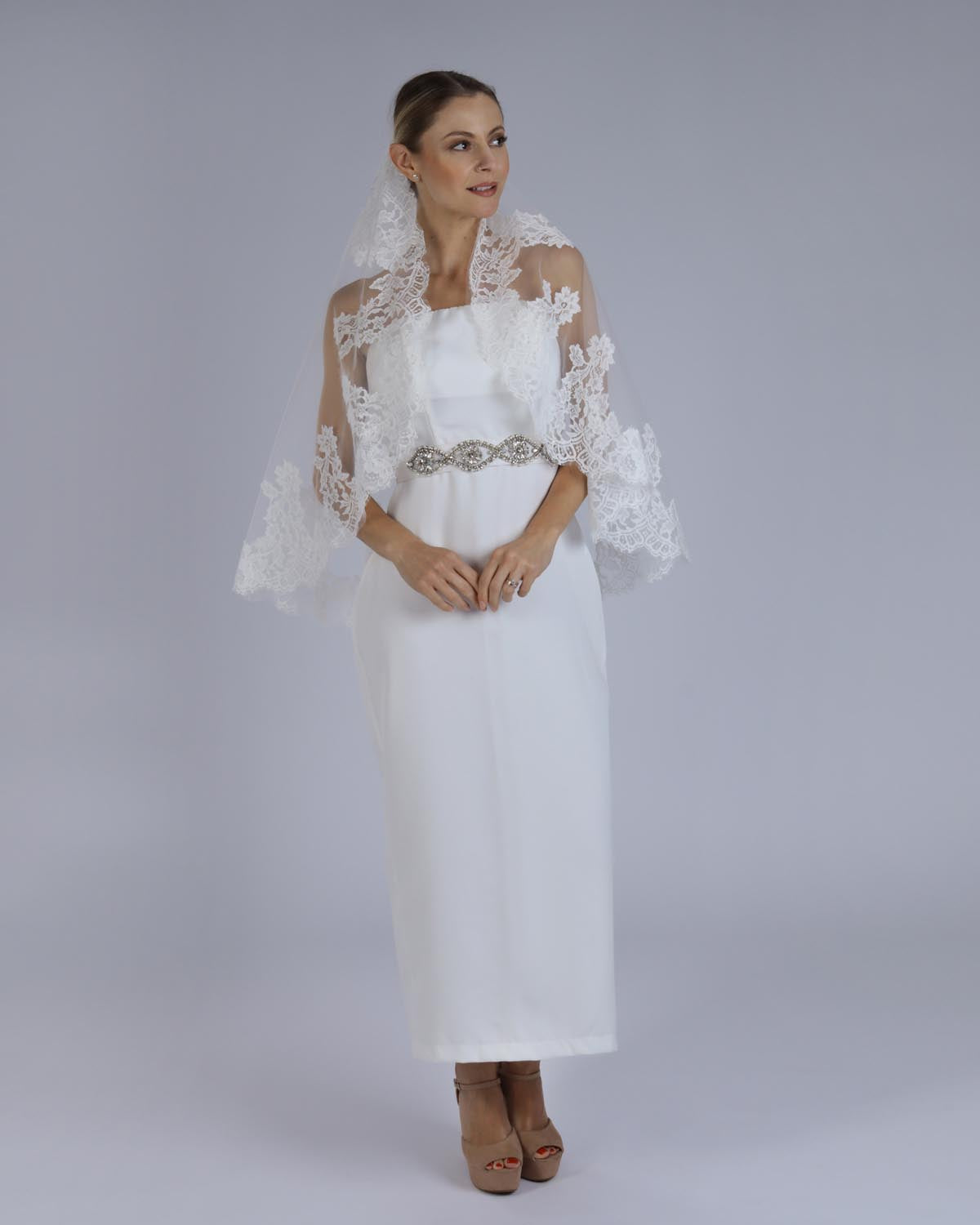 Mantilha Noiva Média Tule Renda Chantilly Francesca Esposar