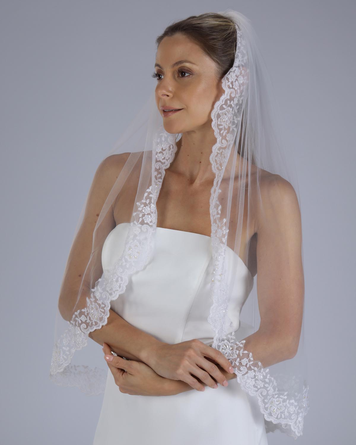 Mantilha Noiva Média Tule Renda Bordada Sulivam Esposar