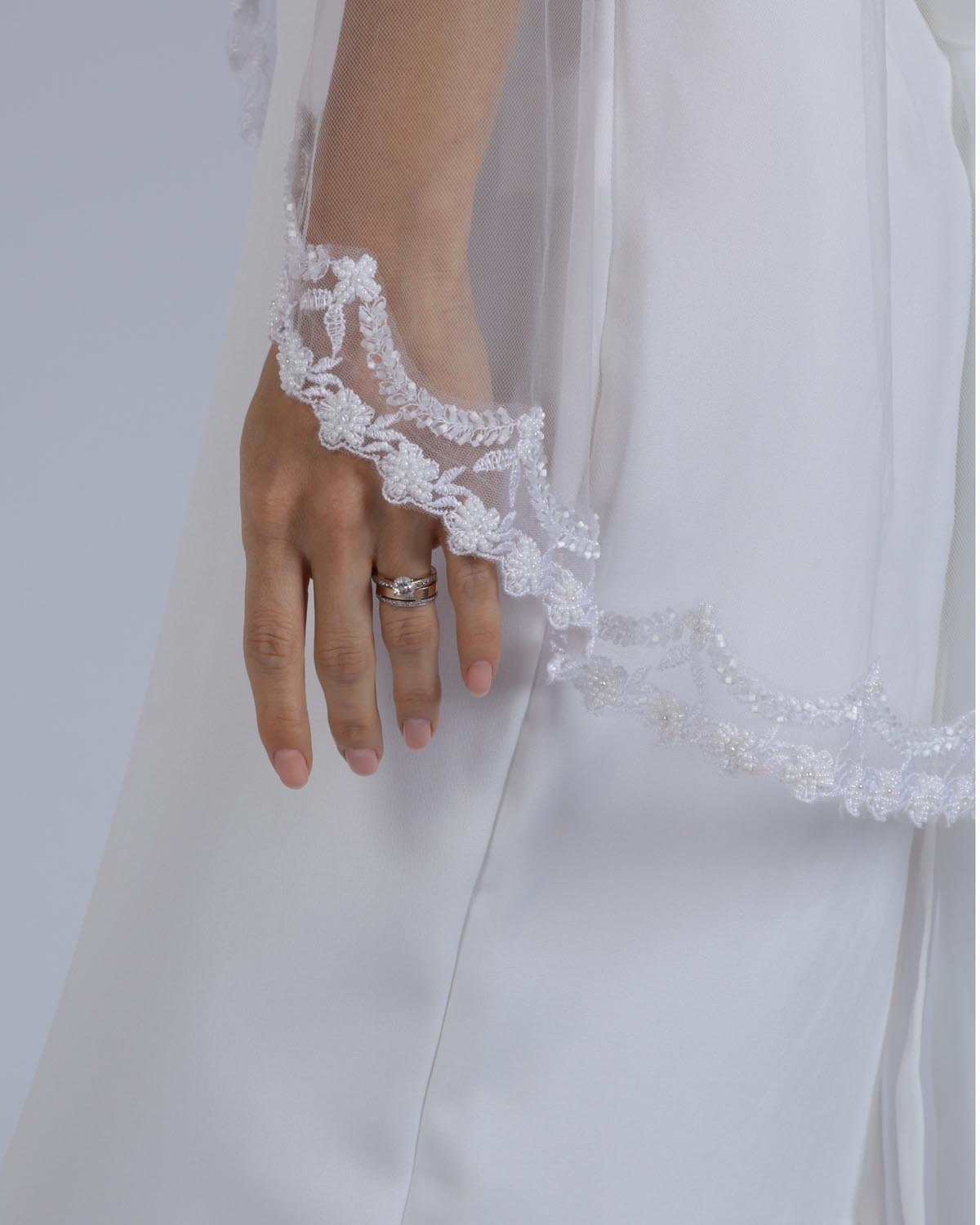 Mantilha Noiva Curta Tule Bordado Jade Esposar