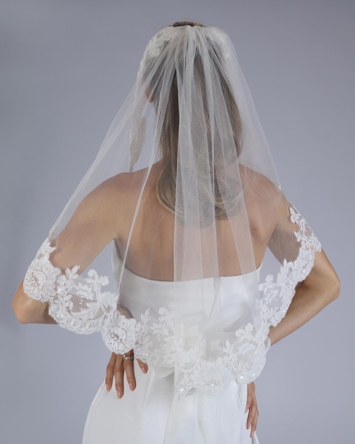 Mantilha Noiva Curta Tule Renda Sutache Denise Esposar