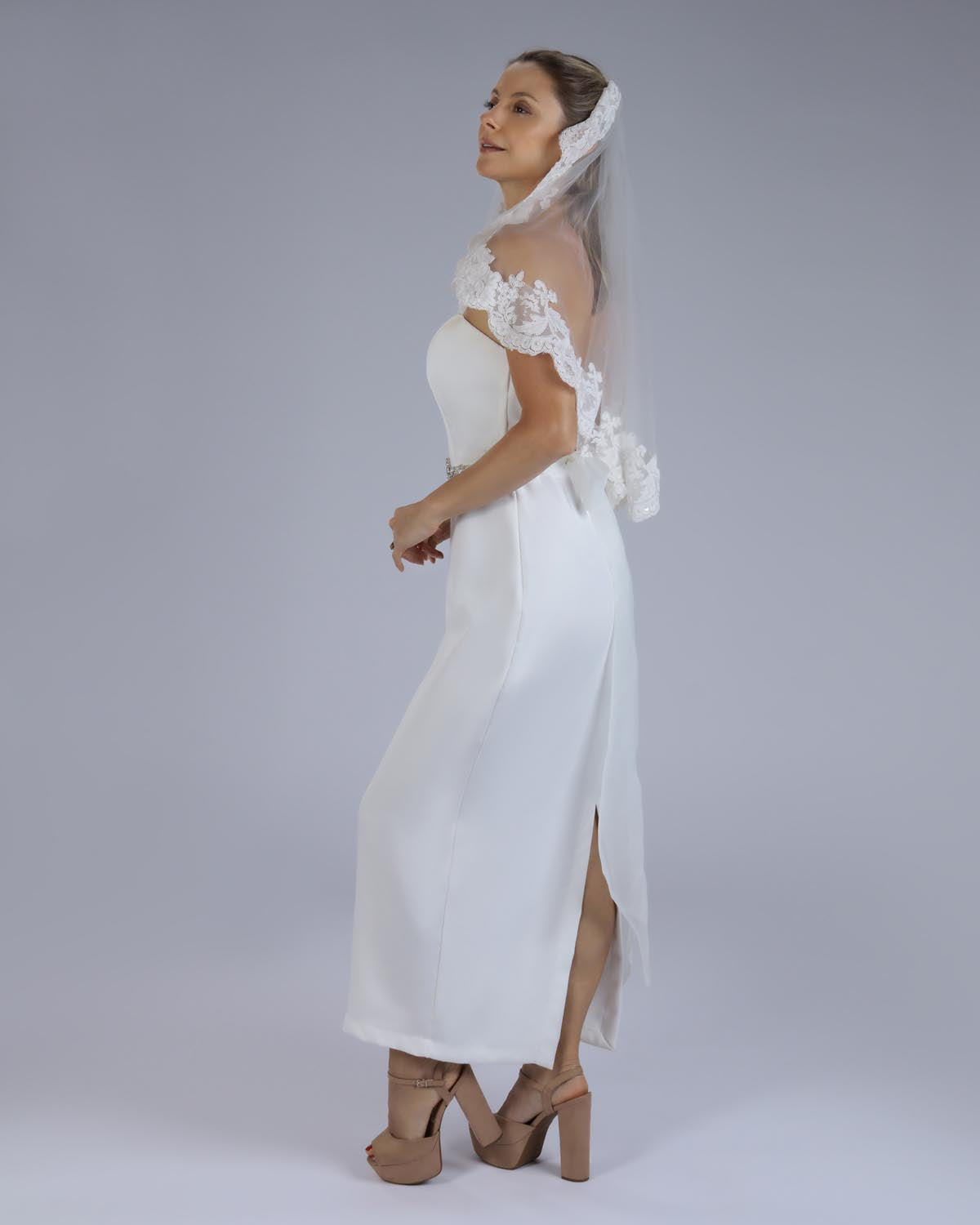 Mantilha Noiva Curta Tule Renda Sutache Denise Esposar