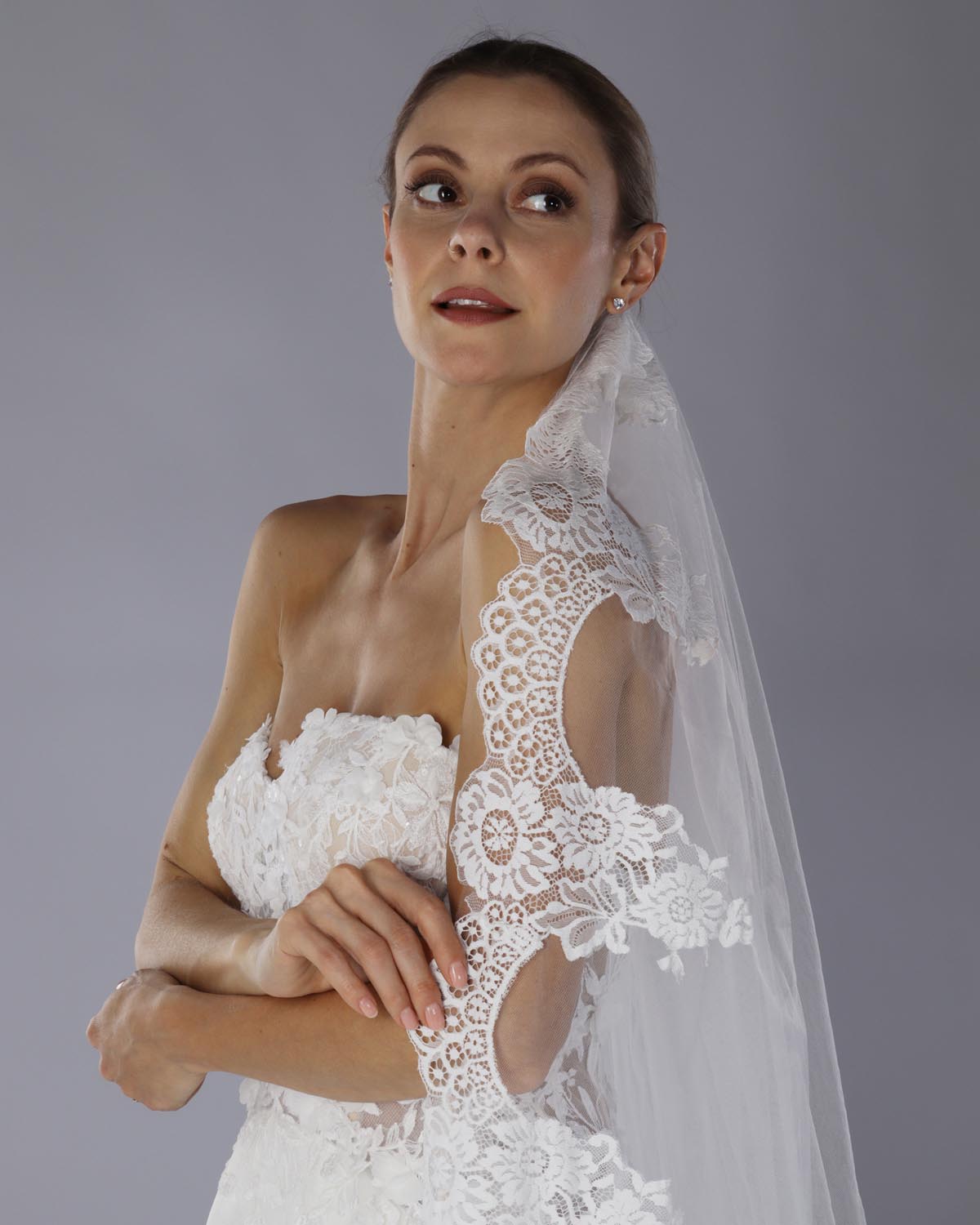 Mantilha Noiva Longa Tule Renda Chantilly Malu Esposar