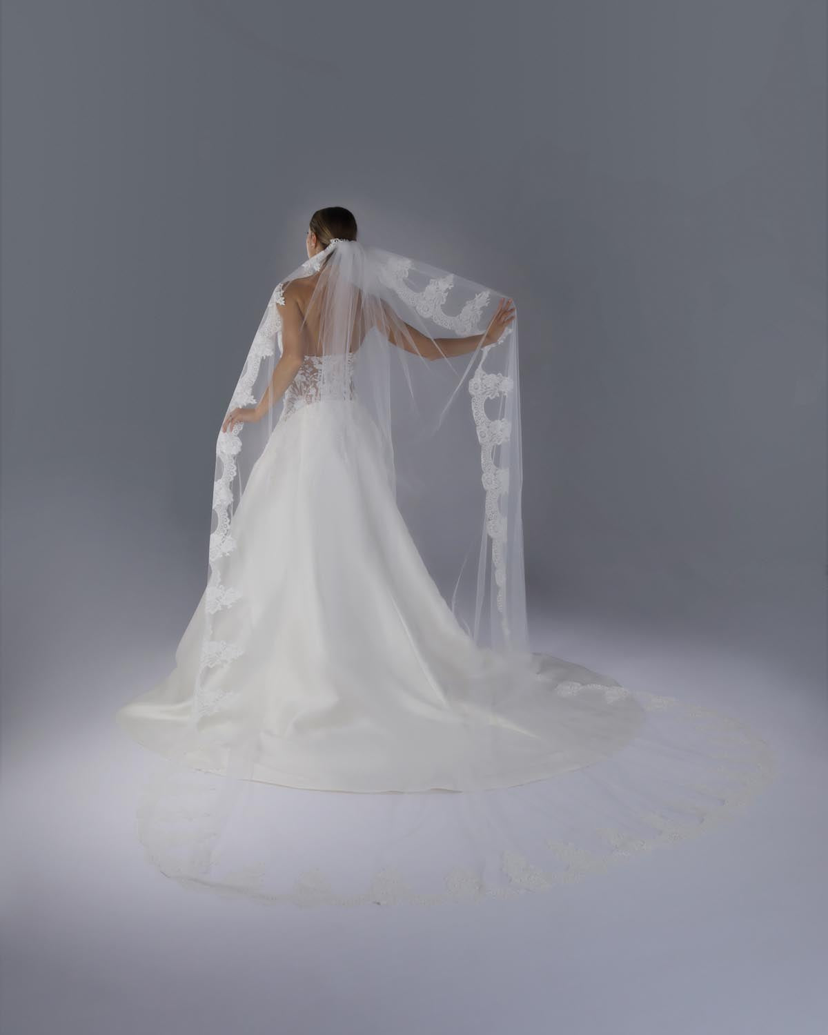 Mantilha Noiva Longa Tule Renda Chantilly Malu Esposar