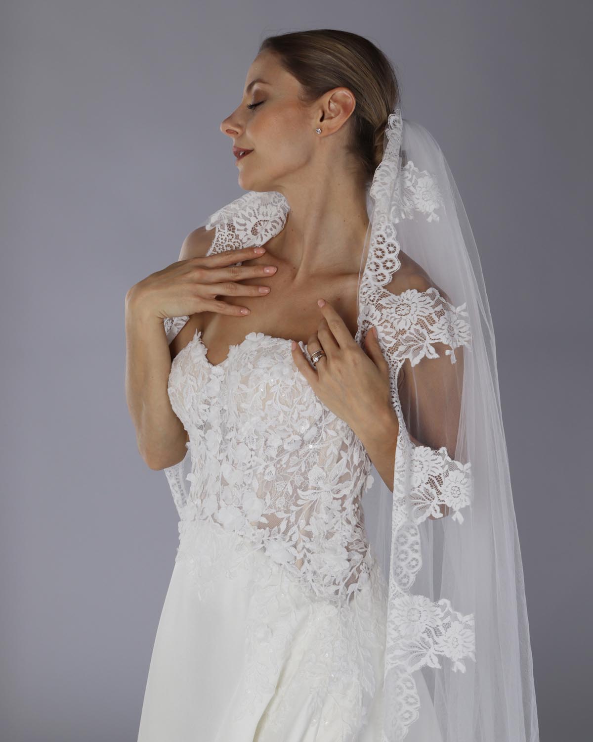 Mantilha Noiva Longa Tule Renda Chantilly Malu Esposar