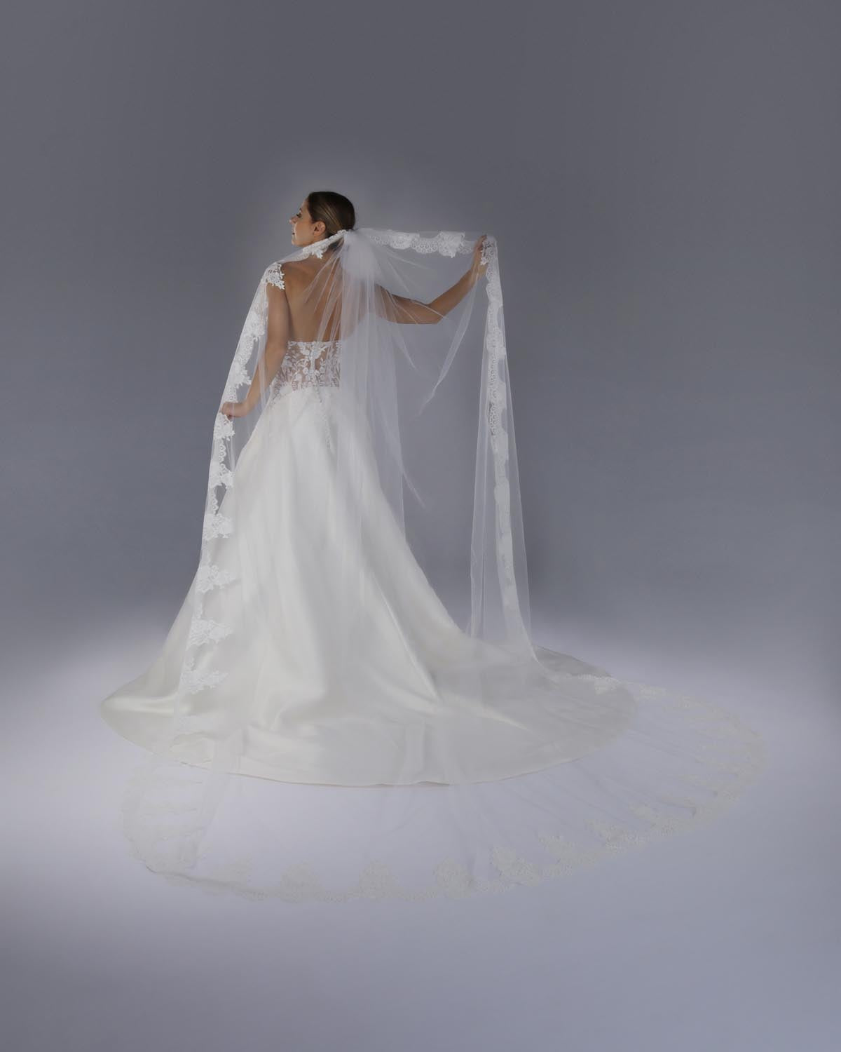 Mantilha Noiva Longa Tule Renda Chantilly Malu Esposar