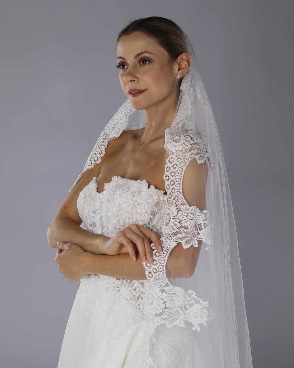 Mantilha Noiva Longa Tule Renda Chantilly Malu Esposar