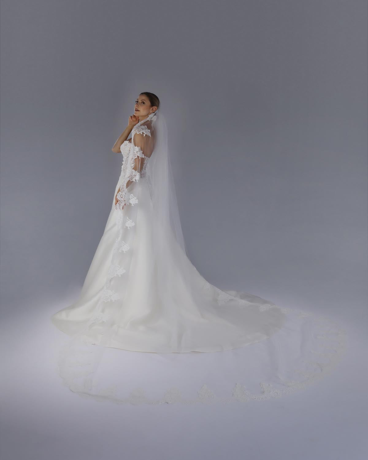 Mantilha Noiva Longa Tule Renda Chantilly Malu Esposar