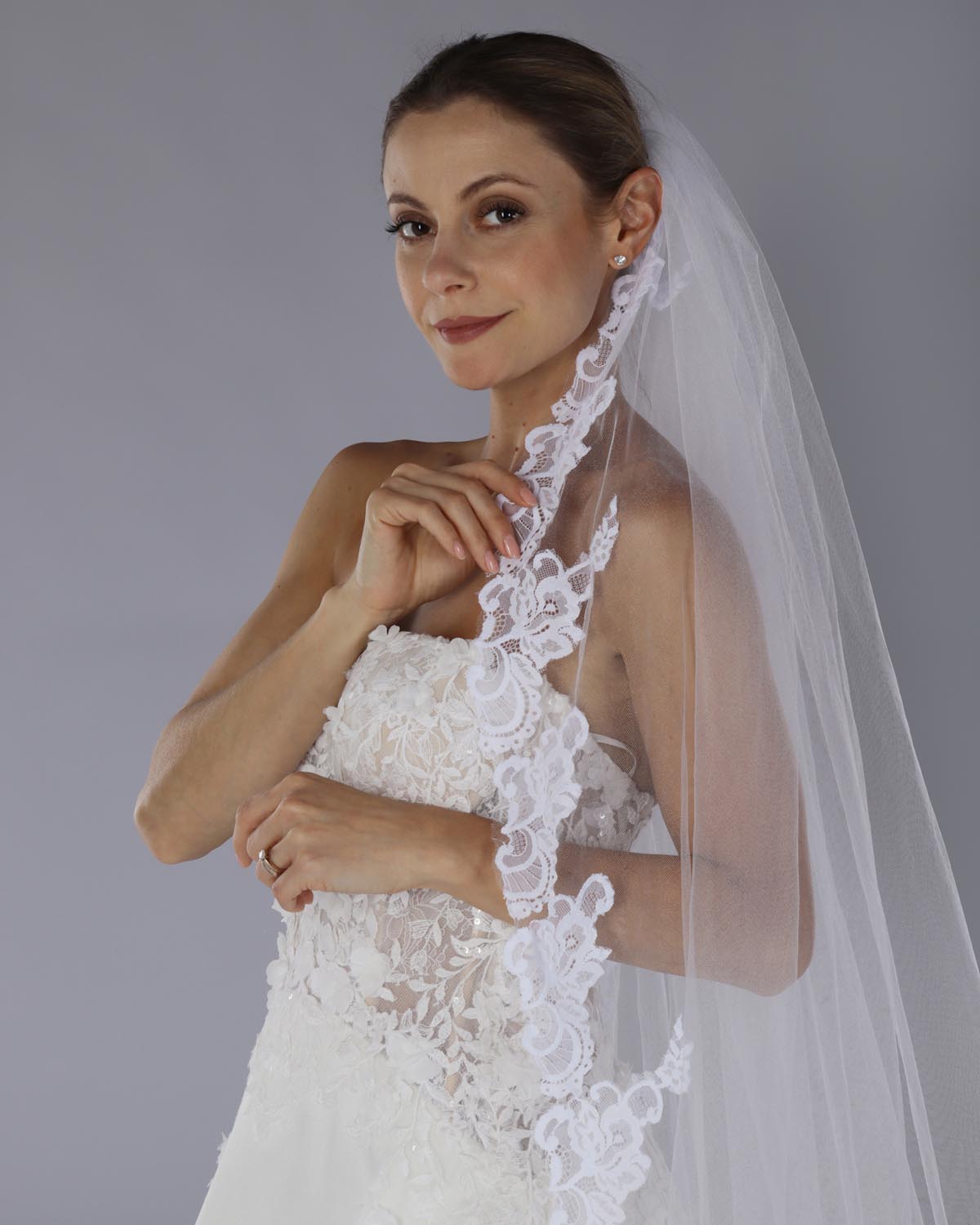 Mantilha Noiva Longa Tule Renda Chantilly Cristy Esposar