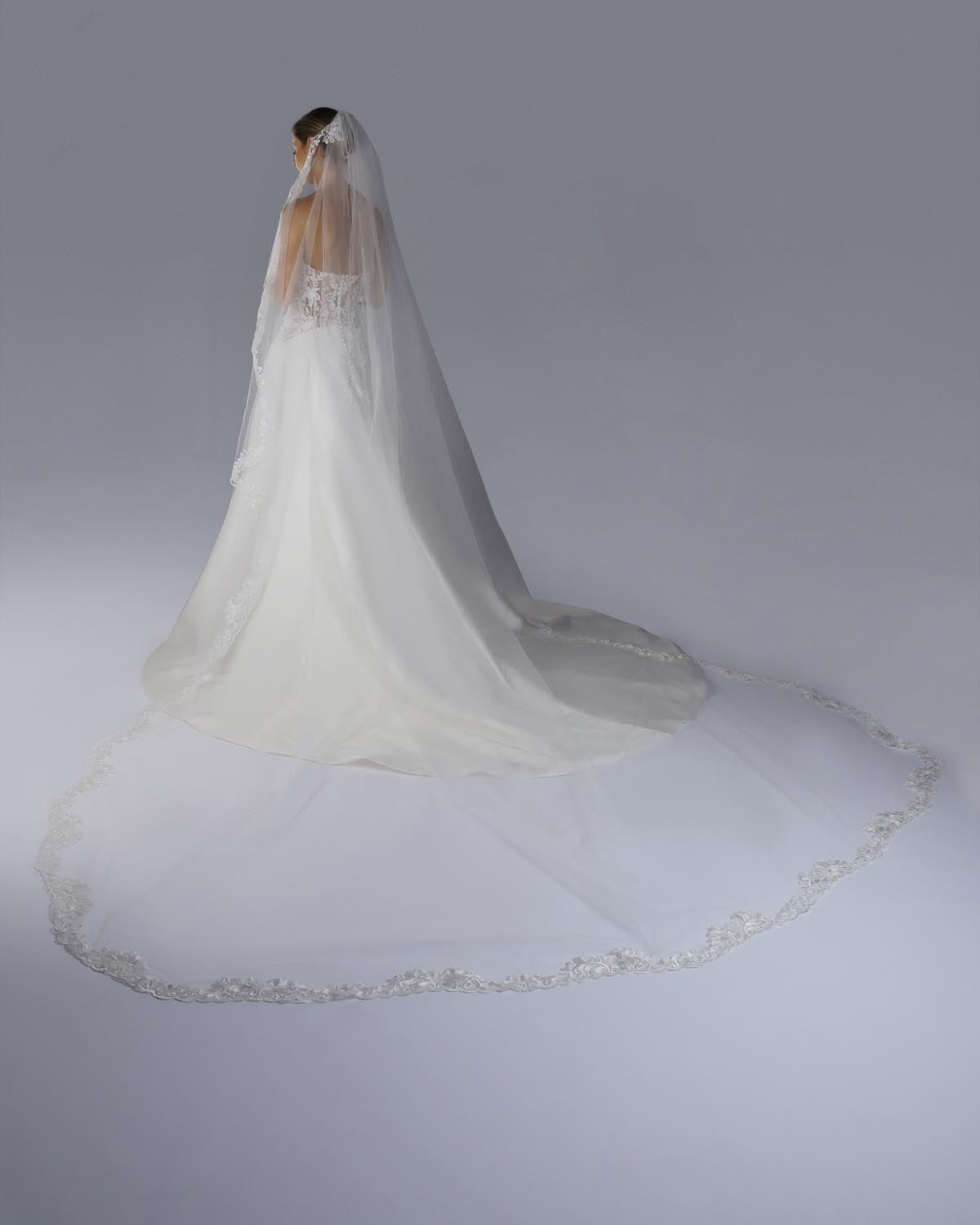 Mantilha Noiva Longa Tule Renda Ramos Marcella Esposar