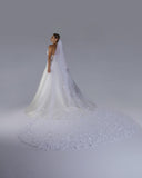 Mantilha Noiva Longa Tule Flores 3D Roseny Esposar