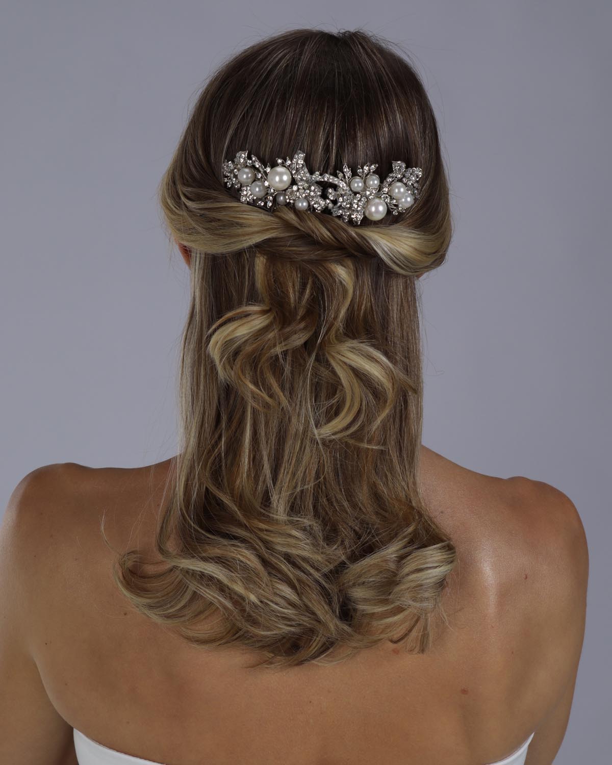 Pente Noiva Meia Lua Pérolas Pedras Sonya Esposar