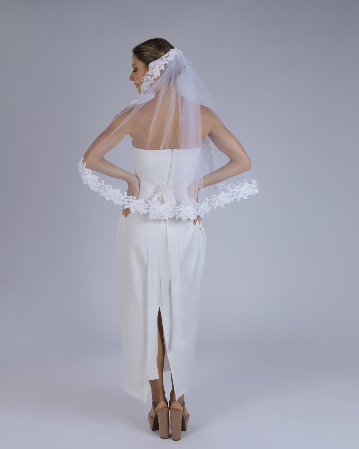 Véu Noiva Cintura Renda Arabesco Orfeu Esposar