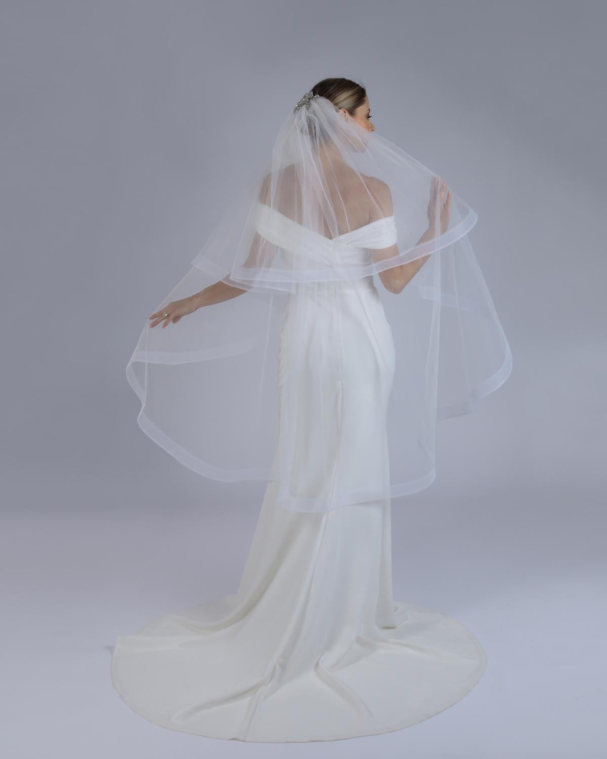 Véu Noiva Médio Tule Francês Camada Dupla Lu Esposar