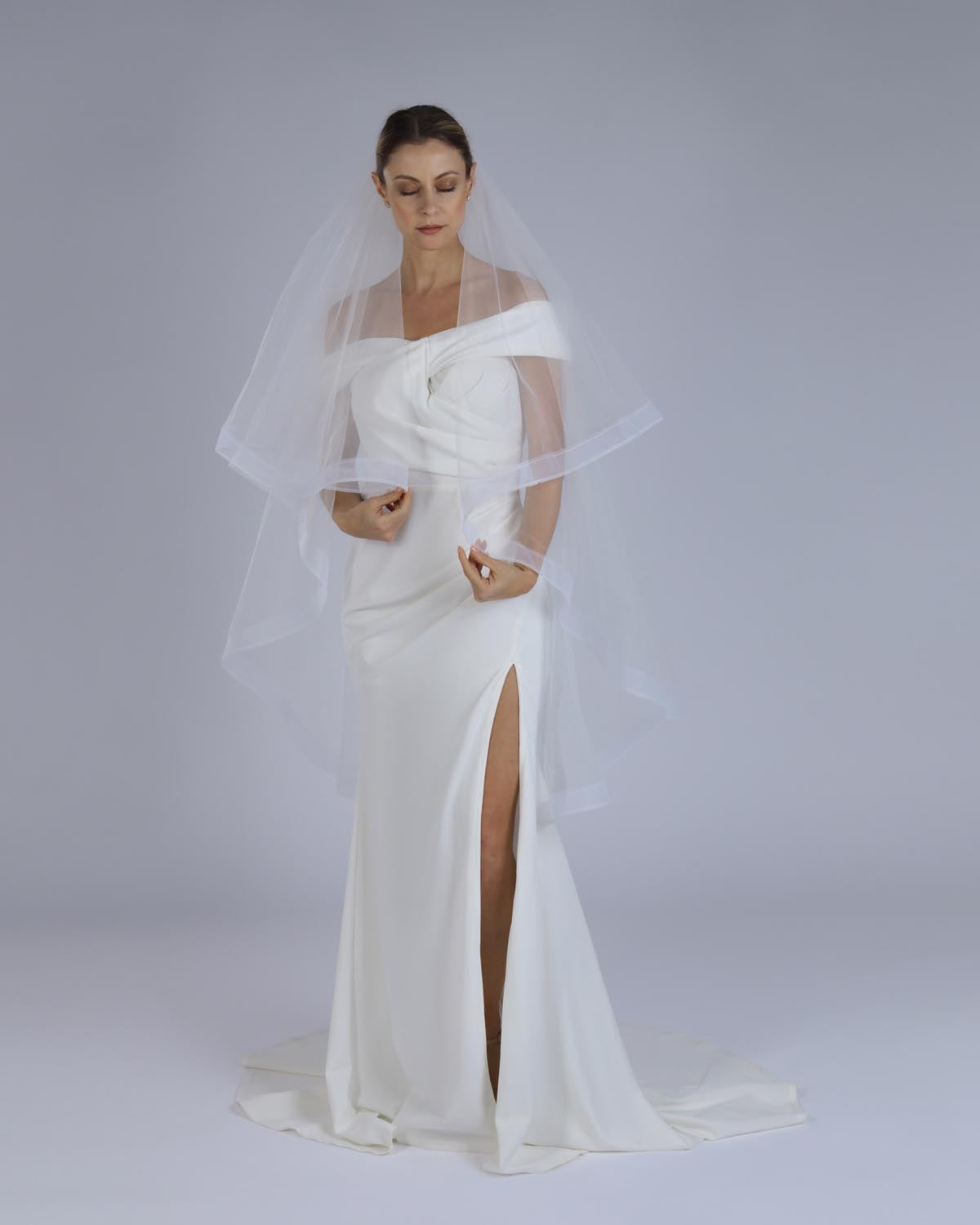 Véu Noiva Médio Tule Francês Camada Dupla Lu Esposar