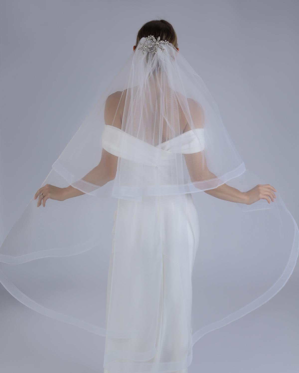 Véu Noiva Médio Tule Francês Camada Dupla Lu Esposar