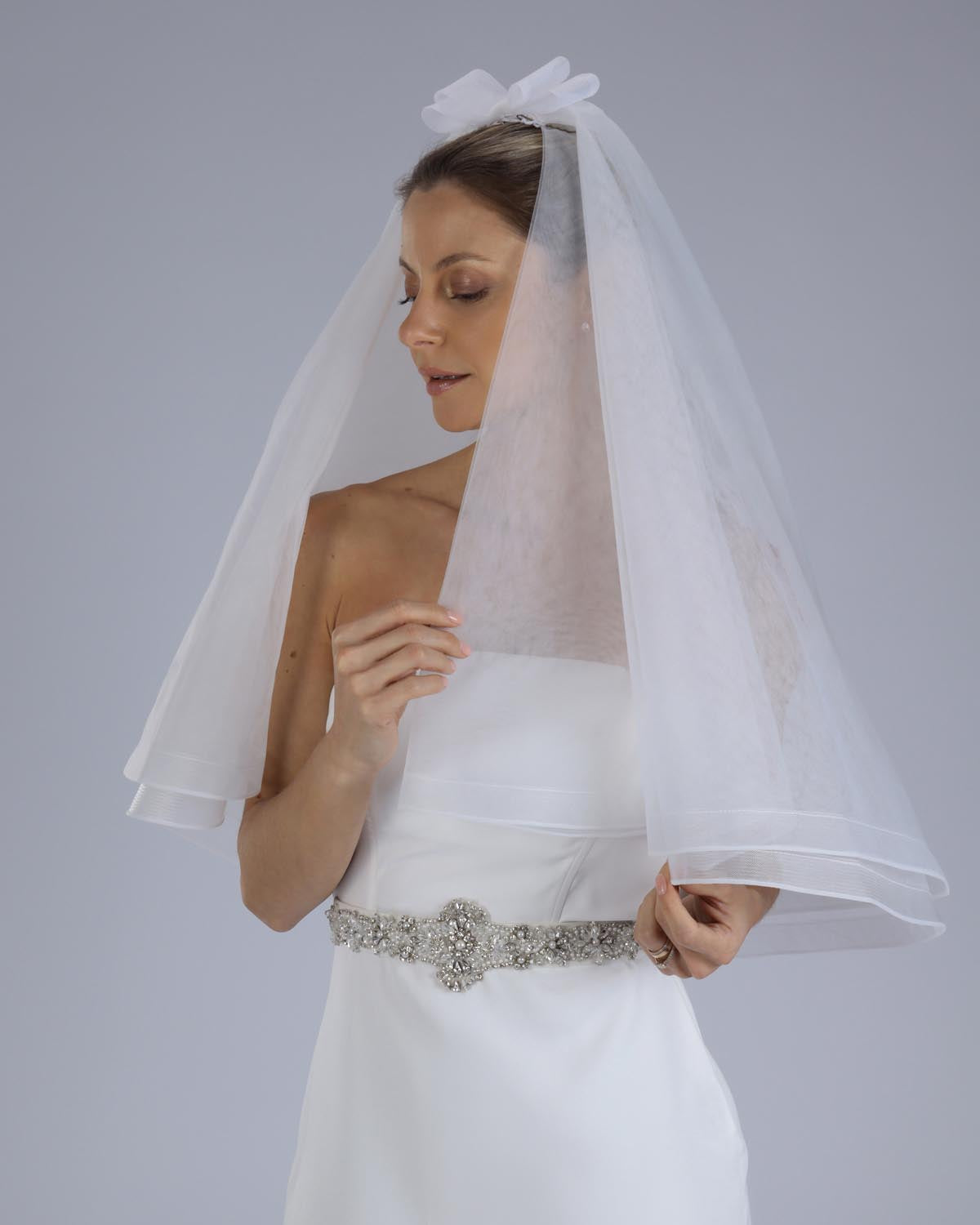 Véu Noiva Médio Tule Francês Dupla Salette Esposar