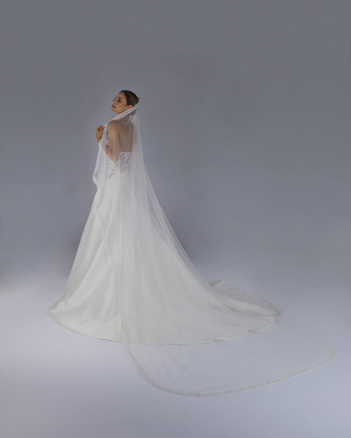Véu Noiva Longo Tule Francês Passamanaria Elaine Esposar