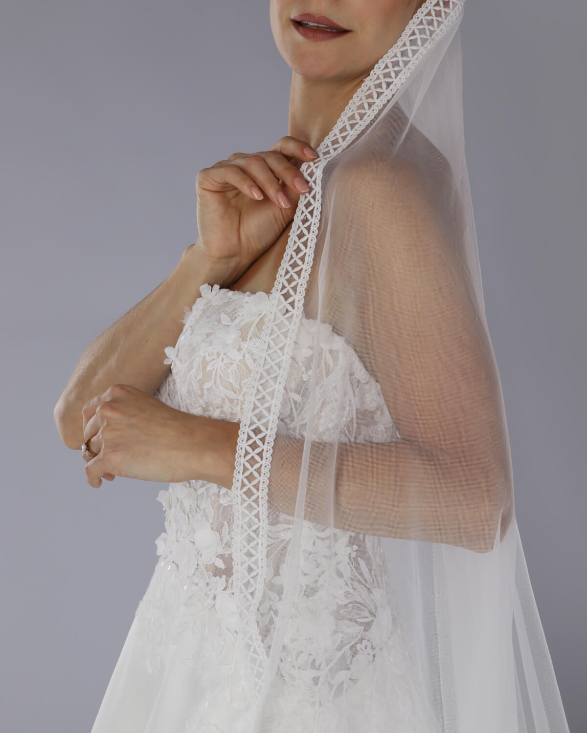 Véu Noiva Longo Tule Francês Passamanaria Elaine Esposar