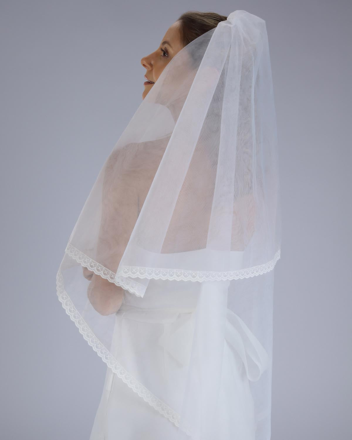 Véu Noiva Médio Tule Francês Renda Aline Esposar