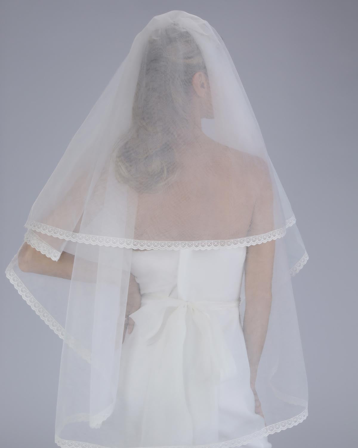 Véu Noiva Médio Tule Francês Renda Aline Esposar