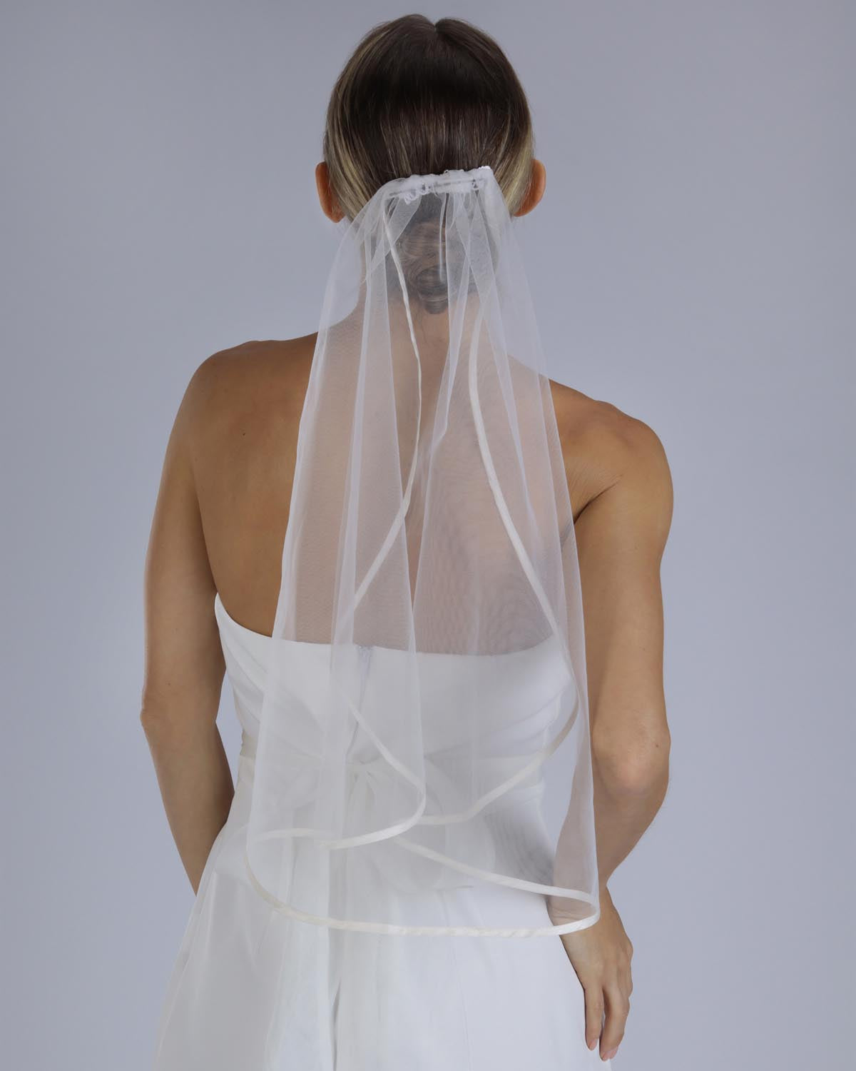 Véu Noiva Curto Tule Francês Rolote Aurora Esposar