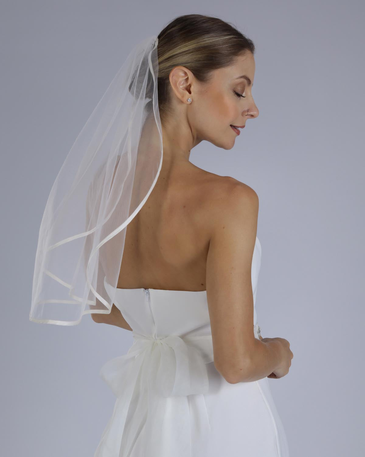 Véu Noiva Curto Tule Francês Rolote Aurora Esposar