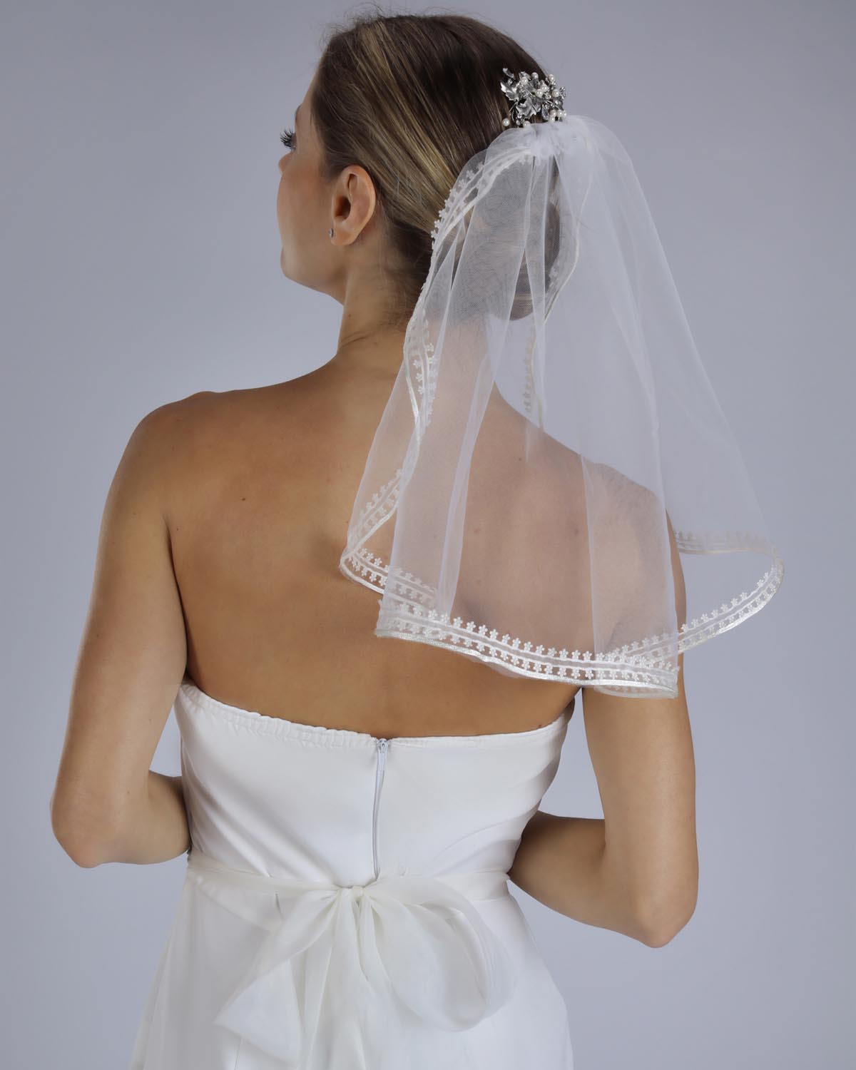 Véu Noiva Curto Tule Francês Off White Wesly Esposar