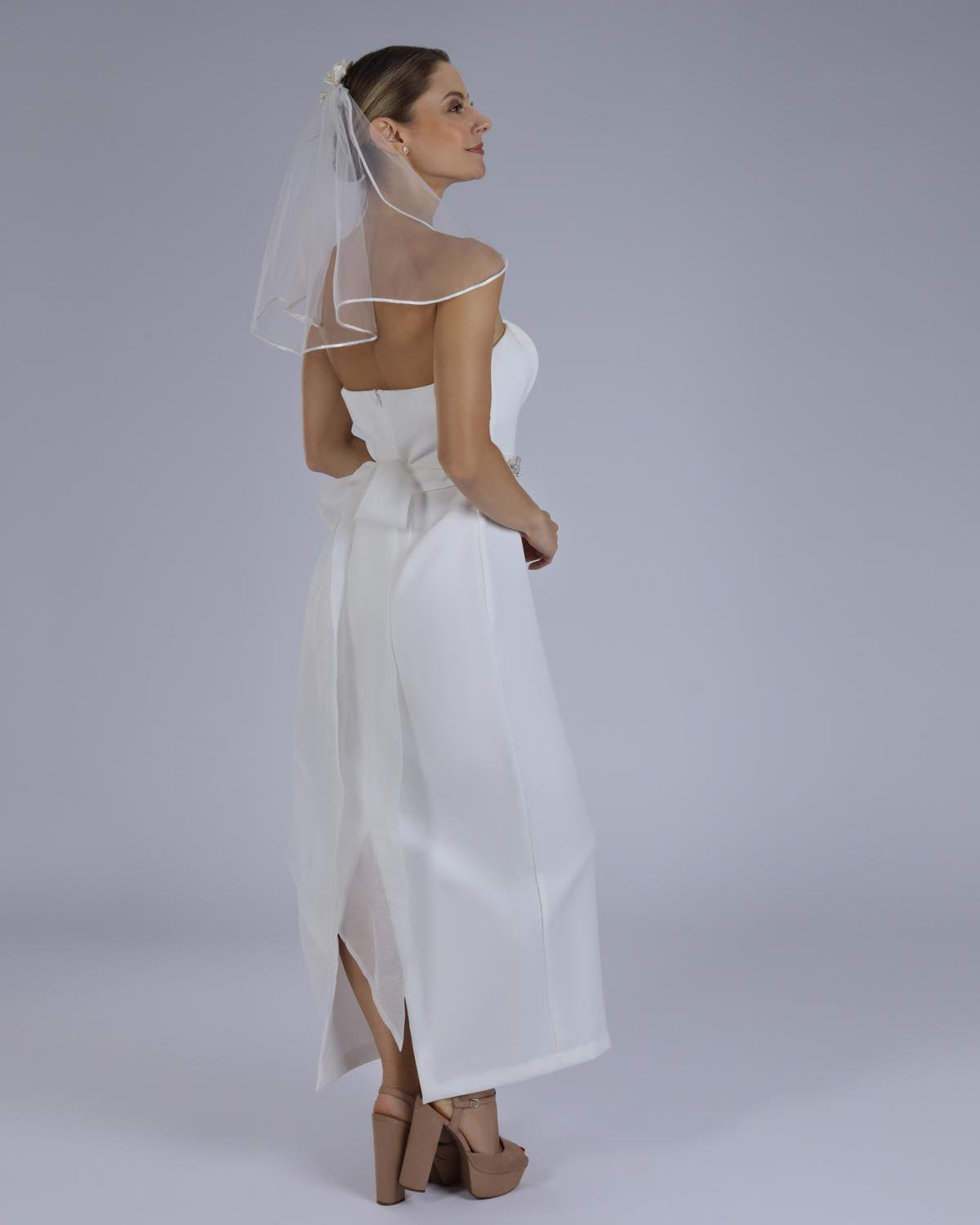 Véu Noiva Curto Tule Francês Renda Doroty Esposar