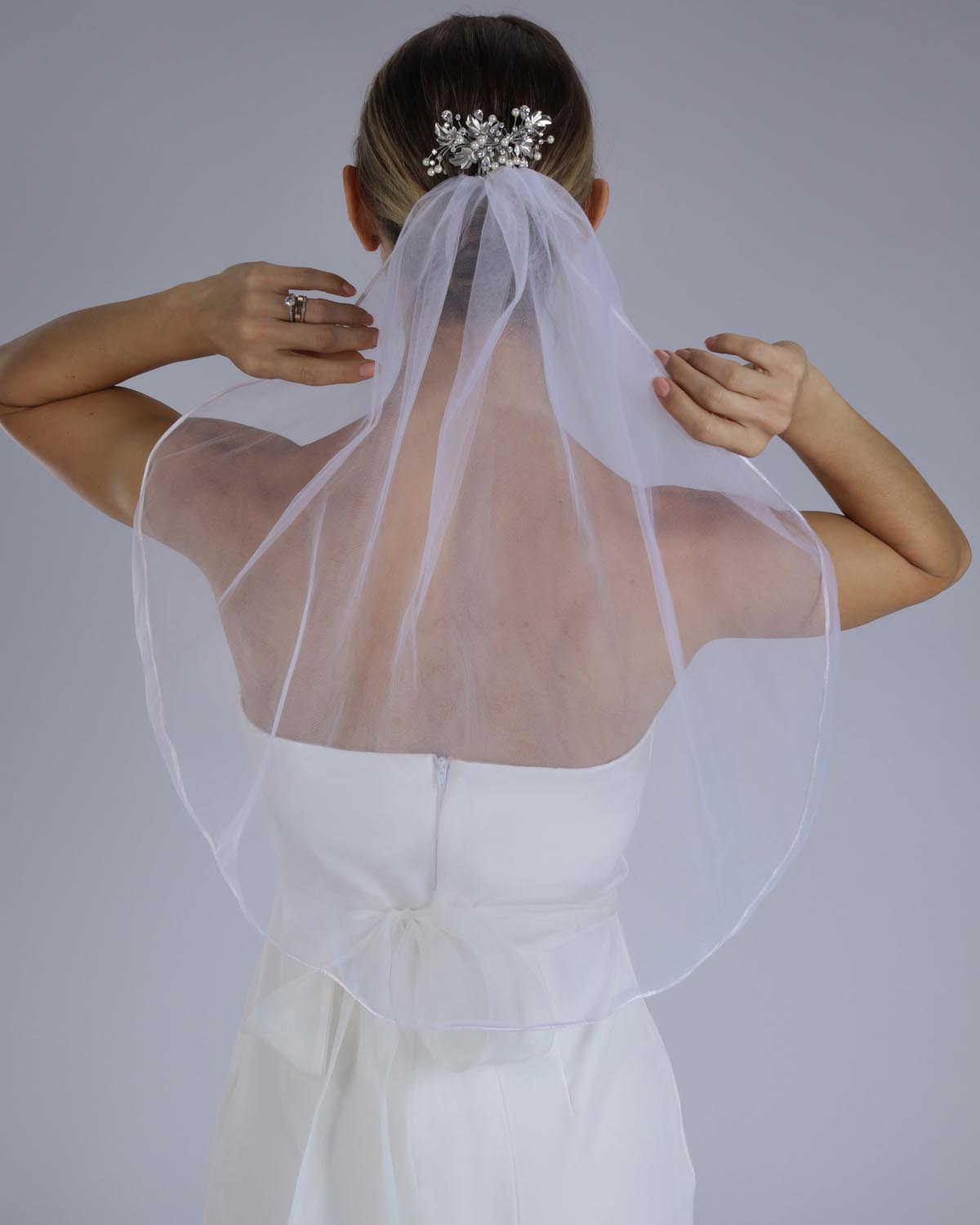 Véu Noiva Curto Tule Francês Rolote Deise Esposar