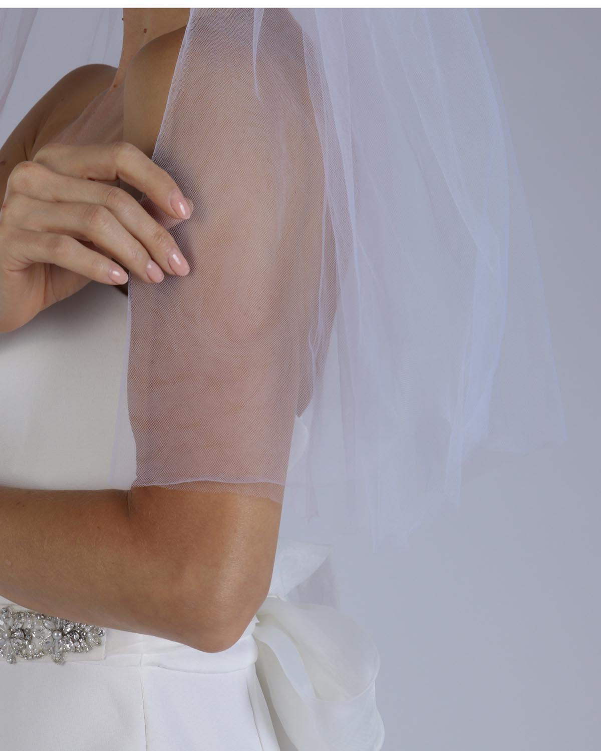 Véu Noiva Curto Tule Francês Reto Dart Esposar