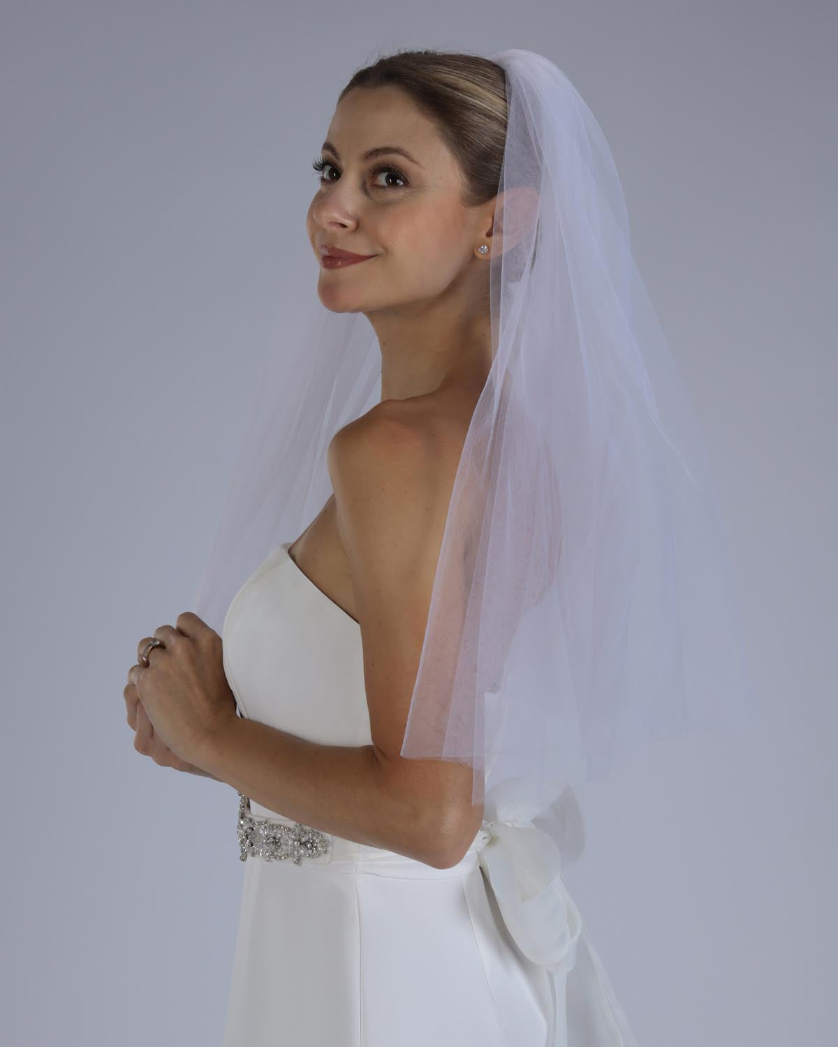 Véu Noiva Curto Tule Francês Reto Dart Esposar