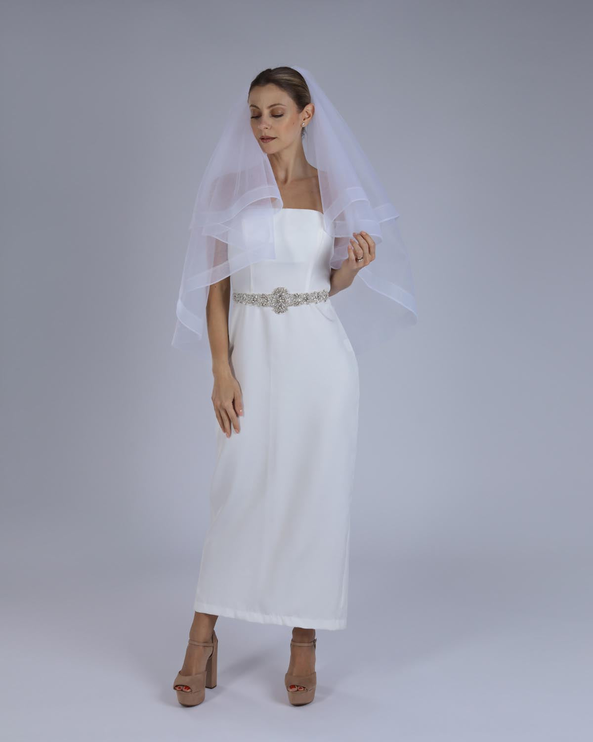 Véu Noiva Médio Tule Francês Dupla Maria Elisa Esposar