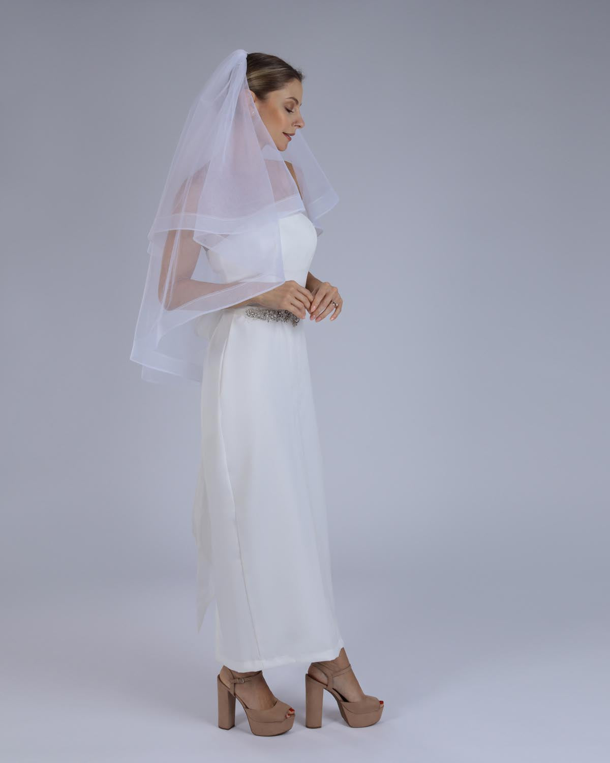 Véu Noiva Médio Tule Francês Dupla Maria Elisa Esposar